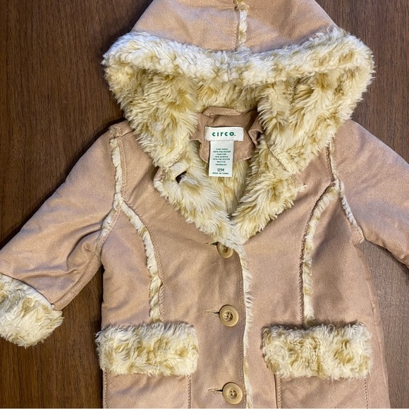 Circo Faux Suede & Shearling Tan Jacket Toddler Size 12M Winter Coat Fur Hood - Picture 4 of 11